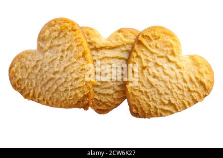 Vanille Crunch Kekse aus Box von Marks & Spencer die Sammlung Mini Biscuit Auswahl isoliert auf weißem Hintergrund - A Herzförmiger Zobelkeks Stockfoto