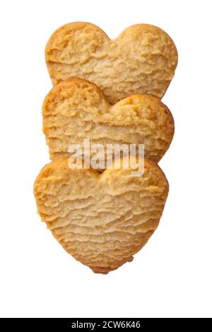 Vanille Crunch Kekse aus Box von Marks & Spencer die Sammlung Mini Biscuit Auswahl isoliert auf weißem Hintergrund - A Herzförmiger Zobelkeks Stockfoto