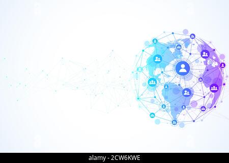 Internet-Verbindung Hintergrund, abstrakter Sinn für Wissenschaft und Technologie Grafikdesign. Abbildung der globalen Netzwerkverbindung Stockfoto