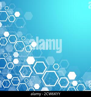 Abstrakte medizinischen Hintergrund DNA-Forschung, Molekül, Genetik, Genom, DNA-Kette. Genetische Analyse kunst Konzept mit Sechsecke, Linien, Punkte Stockfoto