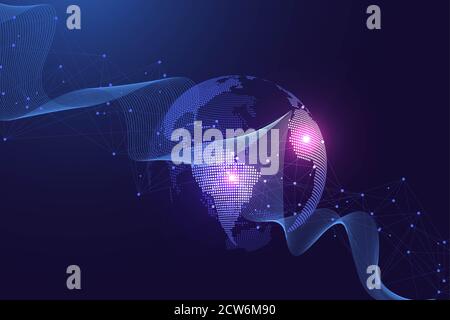 Globale Netzwerkverbindungen mit Punkten und Linien. Drahtmodell Hintergrund. Abstrakte Verbindungsstruktur. Polygonaler Raum Hintergrund, Illustration Stockfoto