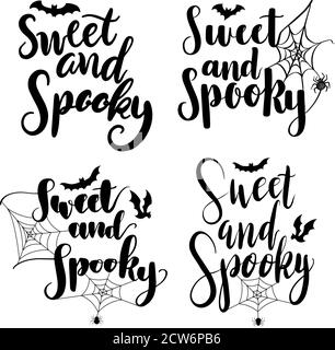 Süßes und gruseliges Hand-Lettering Set für halloween Element. Vektor-Illustration für Halloween Party Karte Poster Aufkleber oder Bildschirm auf T-Shirt. Stock Vektor