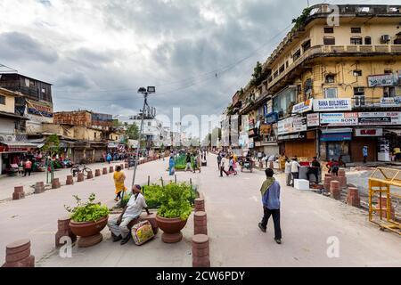 Blick auf die Umbauarbeiten in der berühmten Chandni Chowk Gegend Von Shahjahanabad im alten Delhi Stockfoto
