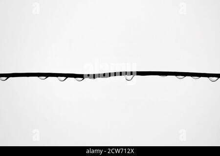 Nahaufnahme von Wassertröpfchen, von denen sie fallen Ein Draht Stockfoto