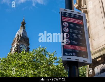 Schutzordnung für öffentliche Räume im Stadtzentrum von Bolton in Lancashire Juli 2020 Stockfoto