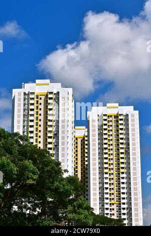 Wohnblöcke Entwicklung Board Apartments in Singapur vor einem blauen Himmel Hintergrund. Stockfoto