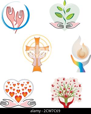 Set von Spiritualität - Religion - Glaube Ikonen - mehrere Farben Stock Vektor