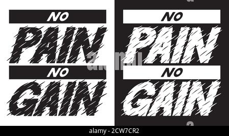 Kein Schmerz Kein Gewinn. Verzerrte Handbeschriftung. Set von 2 Gym Workout Motivation Zitat Konzept. Sport Fitness Inspiration Zeichen. Vektorgrafik Stock Vektor