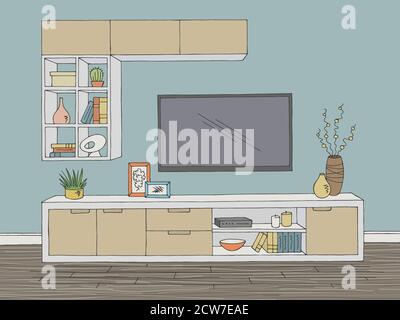 Wohnzimmer Grafik Farbe Interieur Skizze Illustration Vektor Stock Vektor