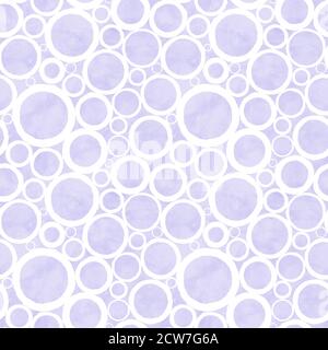 Kreise Aquarell nahtlose Muster. Abstrakt lila Lavendel Farbe Aquarell Hintergrund mit weißen Kreisen. Handgezeichnete runde Textur. Drucken Stockfoto