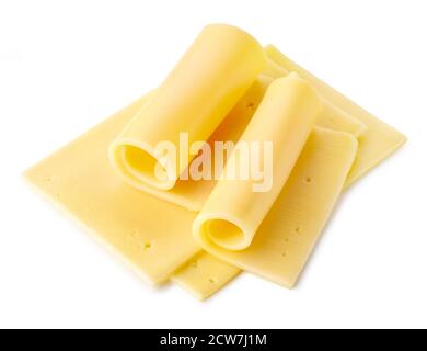 Käsescheiben isoliert auf weißem Hintergrund Stockfoto