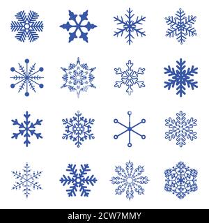 Vektor-Set von blauen einfachen Schneeflocken auf weißem Hintergrund. Stock Vektor
