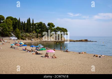 Grifeu Strand in Llanca, Costa Brava, Katalonien, Spanien Stockfoto