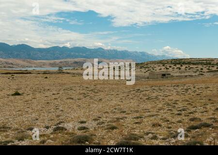 Velebit Gebirge, Dinarische Alpen, Kroatien von der Insel Pag aus gesehen Stockfoto