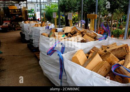 Gartencenter Verkauf von Holz brennende Protokolle in der Stadt canterbury im Osten von kent, großbritannien september 2020 Stockfoto