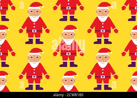 Weihnachtliche Nahtloses Muster mit weihnachtsmann auf gelbem Hintergrund. Stock Vektor