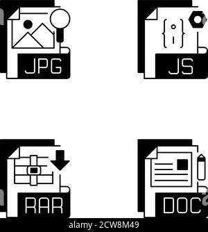 Dateitypen schwarze lineare Symbole gesetzt Stock Vektor