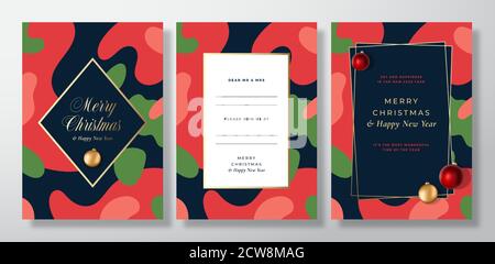 Weihnachten Camo abstrakten Vektor Einladungskarten, Poster oder Hintergründe Set. Lebendige Farben Design-Layouts mit klassischen Typografie und abstrakte Formen Stock Vektor