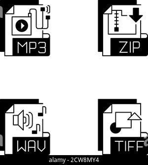 Dateitypen schwarze lineare Symbole gesetzt Stock Vektor