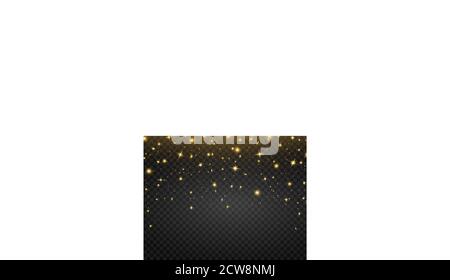 Leuchtrahmen in leuchtendem Gold. Goldenes Glitzer-Banner. Weihnachtliches leuchtendes Design. Luxuriöse Grußkarte mit Partikeleffekt. Hintergrund der Feier Stock Vektor