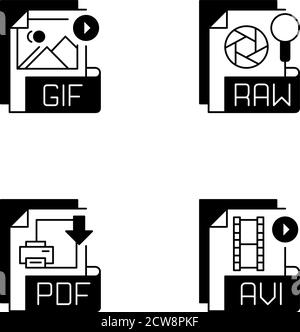 Dateitypen schwarze lineare Symbole gesetzt Stock Vektor