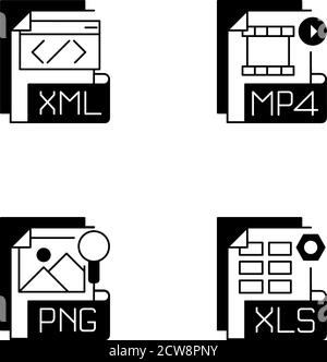 Dateitypen schwarze lineare Symbole gesetzt Stock Vektor