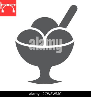 Eis in Schale Glyphe Symbol, Dessert und kalt, Sorbet Zeichen Vektor-Grafiken, bearbeitbare Strich solide Symbol, eps 10. Stock Vektor