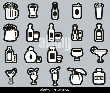 Alkoholische Getränke Icons Weiß Auf Schwarz Sticker Set Groß Stock Vektor