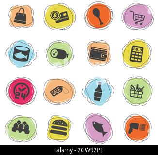 Lebensmittelgeschäft Icon Set Stock Vektor