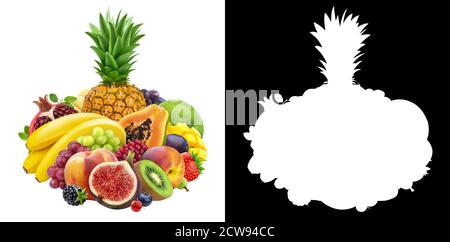 Mischung aus Früchten und Beeren auf weißem Hintergrund isoliert Stockfoto