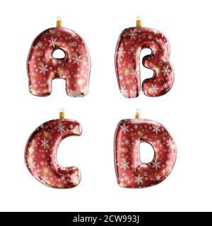 3D-Rendering von roten weihnachtsschmuck Alphabet auf weiß geschossen - Buchstaben E-H Stockfoto