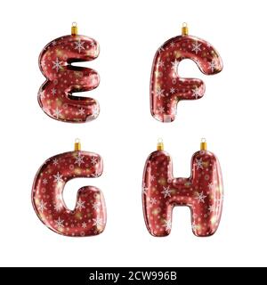 3D-Rendering von roten weihnachtsschmuck Alphabet auf weiß geschossen - Buchstaben A-D Stockfoto