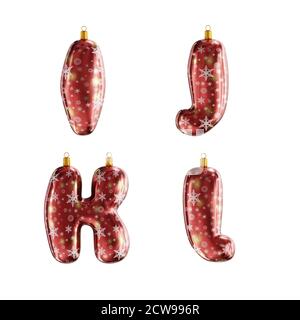 3D-Rendering von roten weihnachtsschmuck Alphabet auf weiß geschossen - Buchstaben I-L Stockfoto