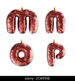 3D-Rendering von roten weihnachtsschmuck Alphabet auf weiß geschossen - Buchstaben M-P Stockfoto