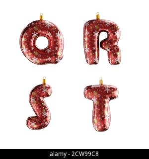 3D-Rendering von roten weihnachtsschmuck Alphabet auf weiß geschossen - Buchstaben Q-T Stockfoto