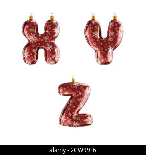 3D-Rendering von roten weihnachtsschmuck Alphabet auf weiß geschossen - Buchstaben X-Z Stockfoto