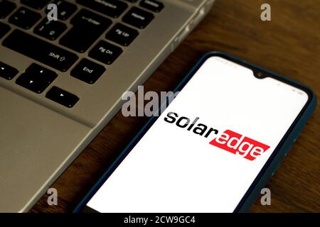 Brasilien. September 2020. In dieser Abbildung wird das Logo von SolarEdge Technologies auf einem Smartphone angezeigt. Kredit: Rafael Henrique/SOPA Images/ZUMA Wire/Alamy Live Nachrichten Stockfoto