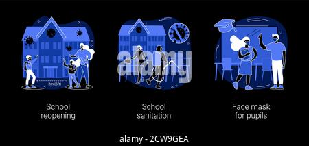 Zurück zur Schule Coronavirus Richtlinien abstraktes Konzept Vektor Illustrationen. Stock Vektor