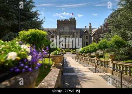 Hatley Castle Royal Roads University. Hatley Castle in der Nähe von Victoria British Columbia, das die Royal Roads University beherbergt. Stockfoto