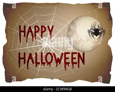 Vektor Halloween Illustration mit Vollmond und Blutflecken Schriftzug auf alten zerrissenen Papier Hintergrund. Stock Vektor