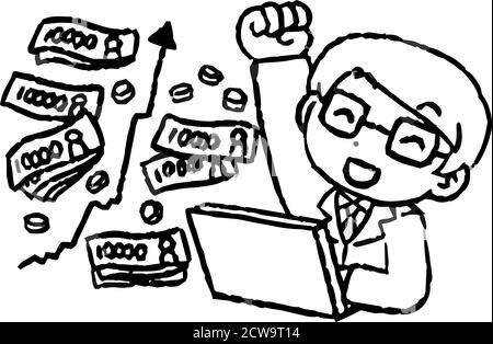 Dies ist eine Illustration von Monochrome Office-Arbeiter, die gemacht Eine Menge Geld durch Investitionen Stock Vektor