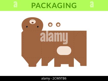 Adorable DIY Party Favour Box für Geburtstage, Baby-Duschen mit niedlichen Bär für Süßigkeiten, Süßigkeiten, kleine Geschenke, Bäckerei. Vorlage für die Vorlage „Retail Box“. Pr Stock Vektor