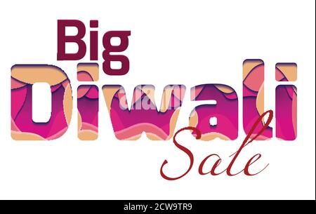 Big Diwali Verkauf mit 3d-Inschrift des Festivals Diwali, aus Papierschichten. Vektor-Element für Grußkarten, Banner, Sonderangebot und Ihre Stock Vektor