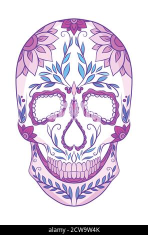 Farbe Neon Abbildung eines Zucker Schädels. Der Feiertag des Tages der Toten. Vektor-Element für Ihre Kreativität Stock Vektor