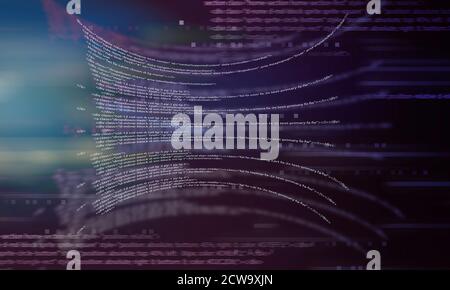 Leuchtender digitaler Code auf dunklem Hintergrund. Stockfoto