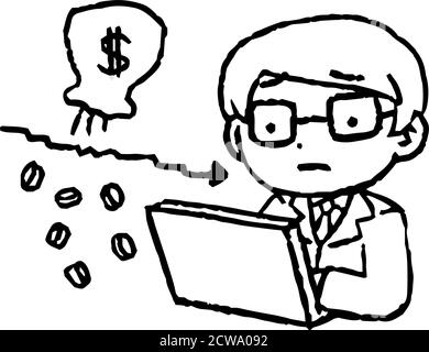 Dies ist eine Illustration der monochrome männliche Büroarbeiter, die Verluste durch Investitionen Stock Vektor