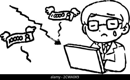 Dies ist eine Illustration der monochrome männliche Büroarbeiter, die Verluste durch Investitionen Stock Vektor