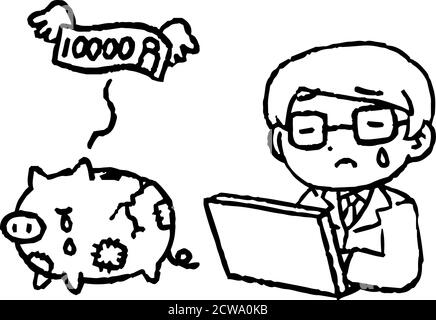 Dies ist eine Illustration der monochrome männliche Büroarbeiter, die Verluste durch Investitionen Stock Vektor