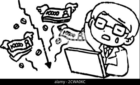 Dies ist eine Illustration der monochrome männliche Büroarbeiter, die Verluste durch Investitionen Stock Vektor