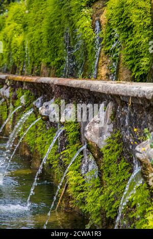 Avenue der hundert Brunnen in der Villa D'Este in Latium Italien Stockfoto